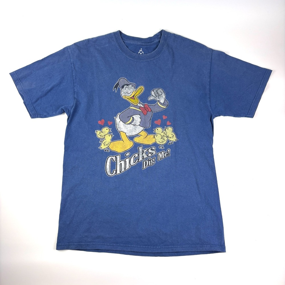 Disney World Donald Duck "Chicks Dig Me!" T Shirt‎ Sz M Blue Hearts